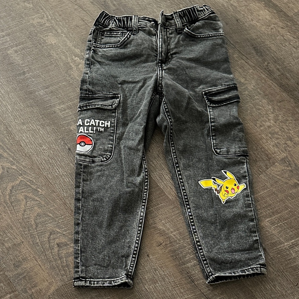 H&M Black Kids Jeans with Pikachu Design